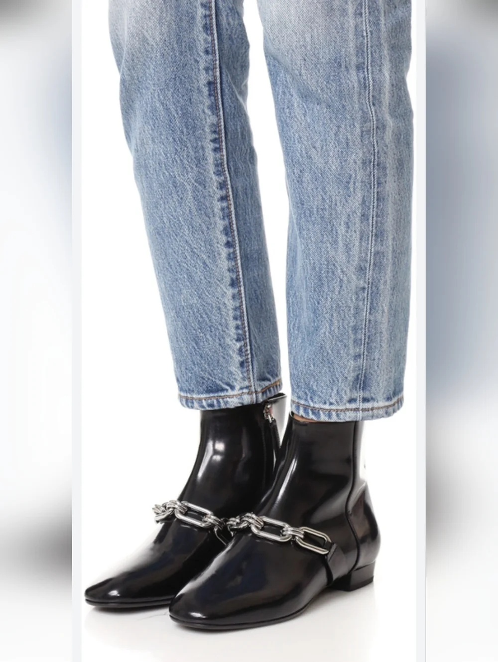 Michael Kors Black Patent Chain-Accent Ankle Boots. Size 37